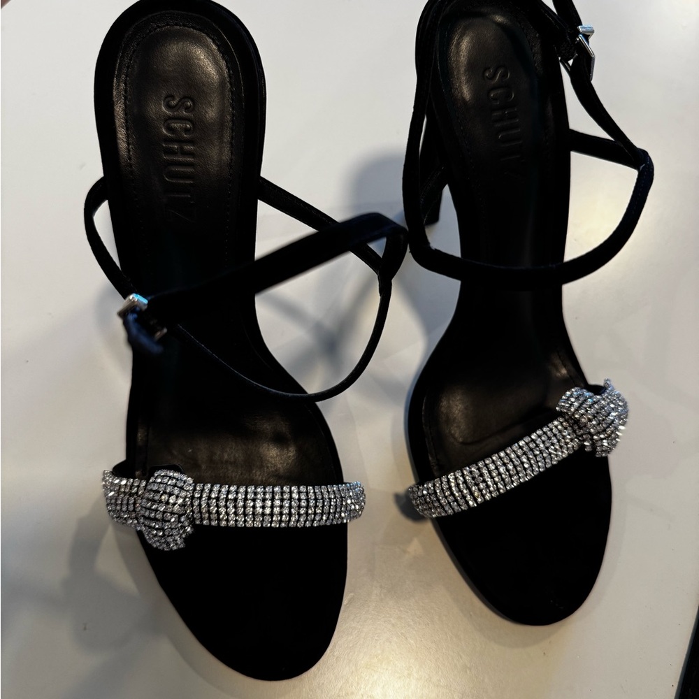 SCHUTZ Black Crystal Knot Strap Heeled Sandals - Picture 5 of 14